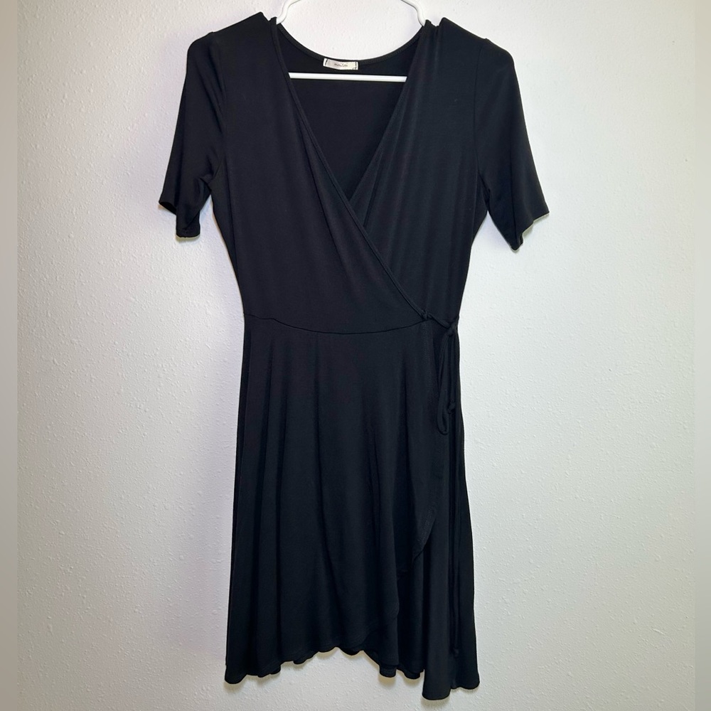 Black Wrap Style Dress Sz S A-line Minimalist Whimsigoth Dark Fairy